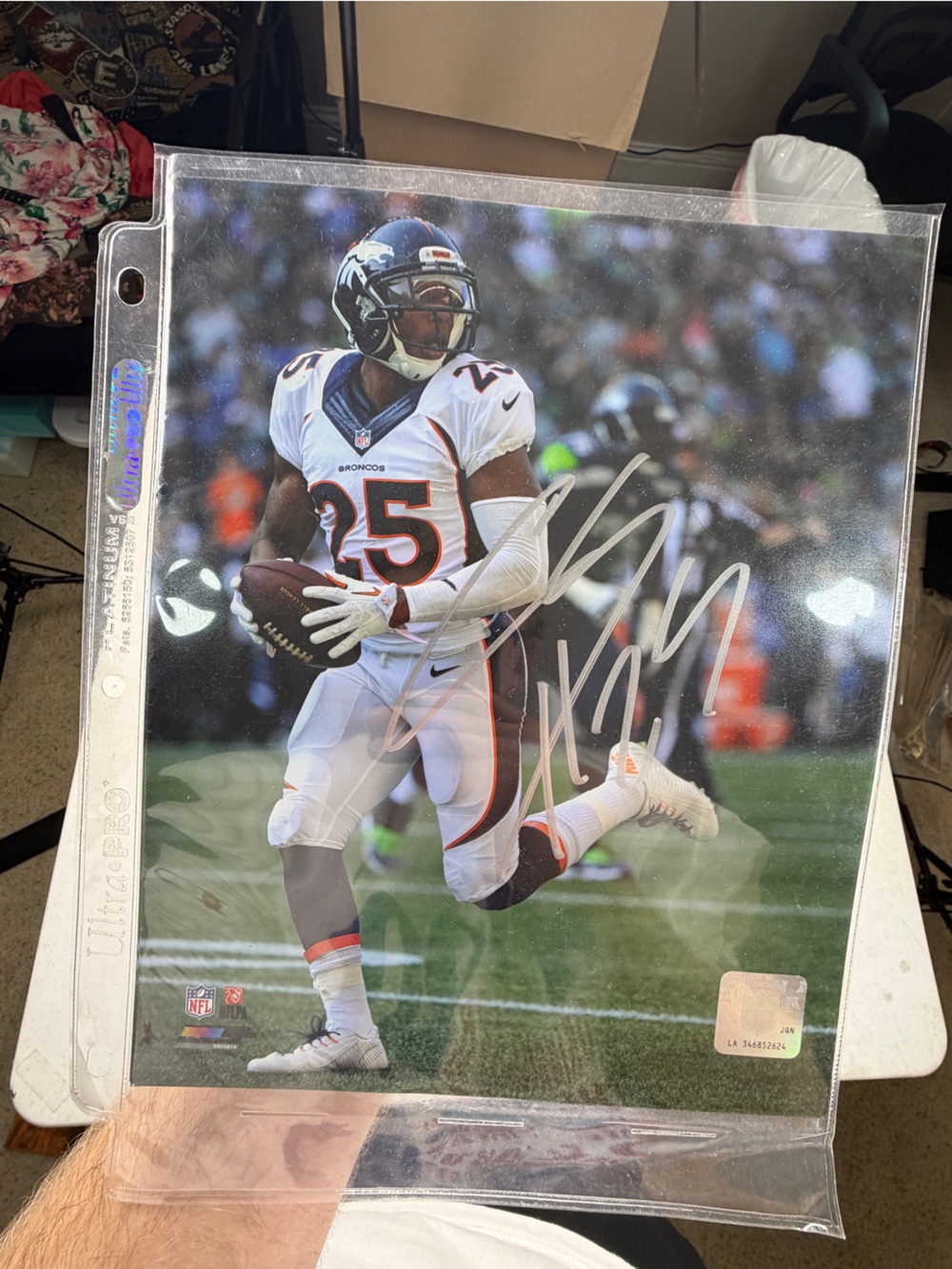 Denver Broncos Chris Harris #25 Autographed Photo - White/Orange/Navy